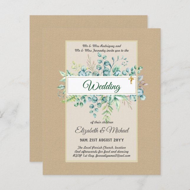 Lámina INVITACIONES CATÓLICAS DE BODA cristiano presupues (Anverso / Reverso)