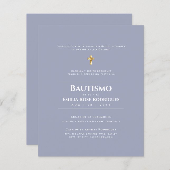 Lámina Invitaciones de Bautismo Español Católico Moderno (Anverso / Reverso)