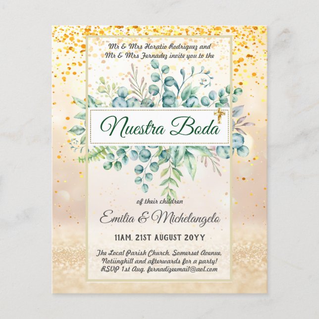 Lámina Invitaciones de Boda, Boda español GREENERY (Anverso)