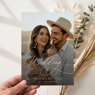 Lámina Invitaciones de boda boho con foto y guión moderno