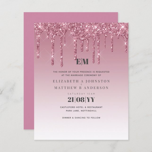 Lámina Invitaciones de boda con brillo rosa PRESUPUESTO (Anverso / Reverso)