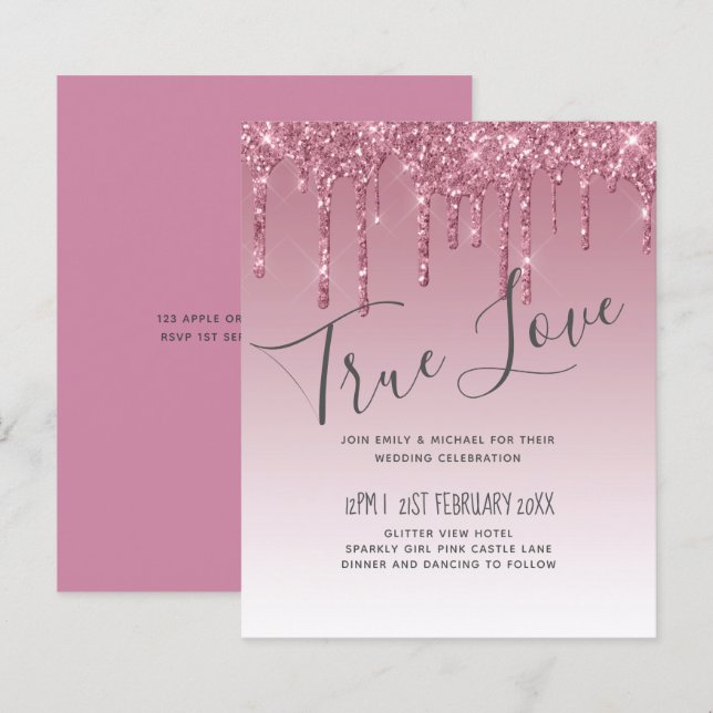 Lámina Invitaciones de boda con brillo rosa PRESUPUESTO (Anverso / Reverso)
