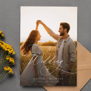 Lámina Invitaciones de boda con foto de puesta de sol con