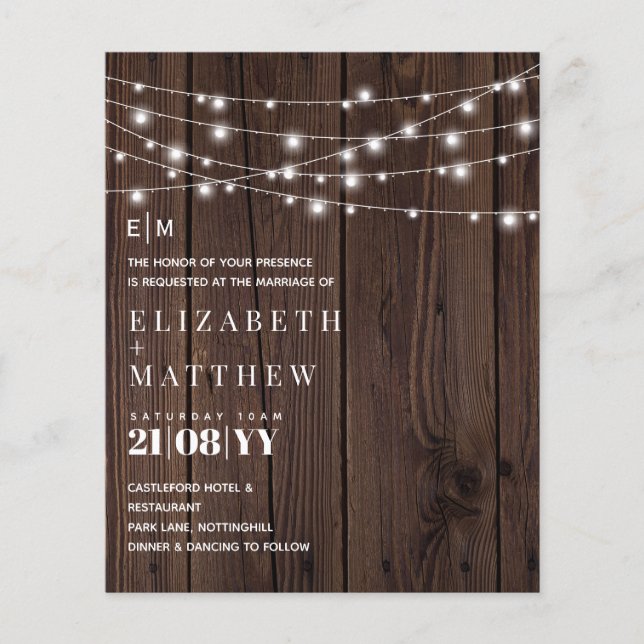 Lámina Invitaciones de boda con luces de cuerda de madera (Anverso)