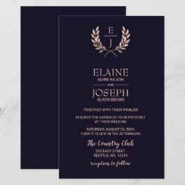 Lámina Invitaciones de boda con monograma en oro rosa y a