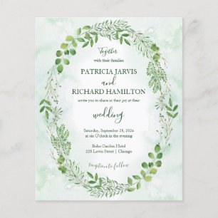 Lámina Invitaciones de boda con vegetación romántica y pr