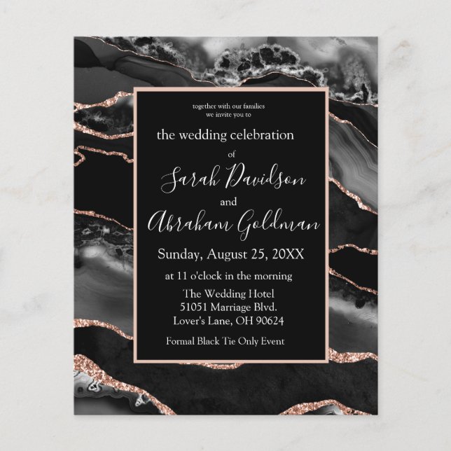 Lámina Invitaciones de boda de Agate Negro con presupuest (Anverso)