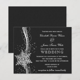 Lámina Invitaciones de boda de copos de nieve Black Silve