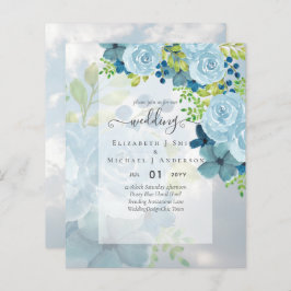 LÁMINA INVITACIONES DE BODA DE FLORES AZULES DOSTILES - P