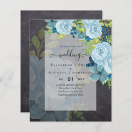 LÁMINA INVITACIONES DE BODA DE FLORES AZULES DOSTILES - P