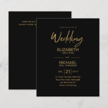 Invitaciones de boda económicas de oro negro clási