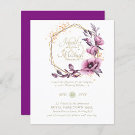 Lámina Invitaciones de boda florales de oro púrpura con p