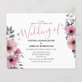 Lámina Invitaciones de boda florales rosadas económicas