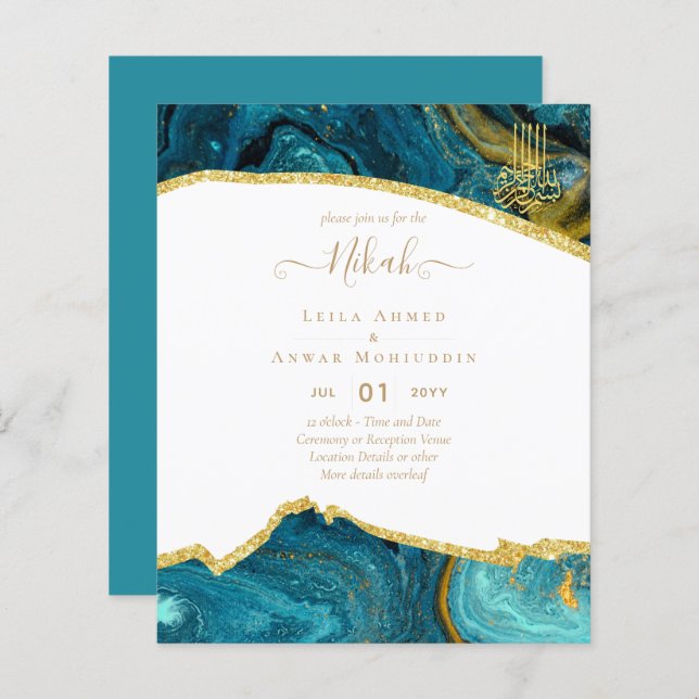 Lámina Invitaciones de boda NIKAH modernas con brillo (Anverso / Reverso)