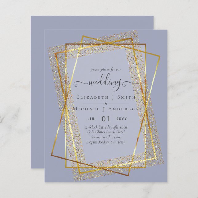 Lámina INVITACIONES DE BODA PRESUPUESTARIA Purpurina Oro  (Anverso / Reverso)