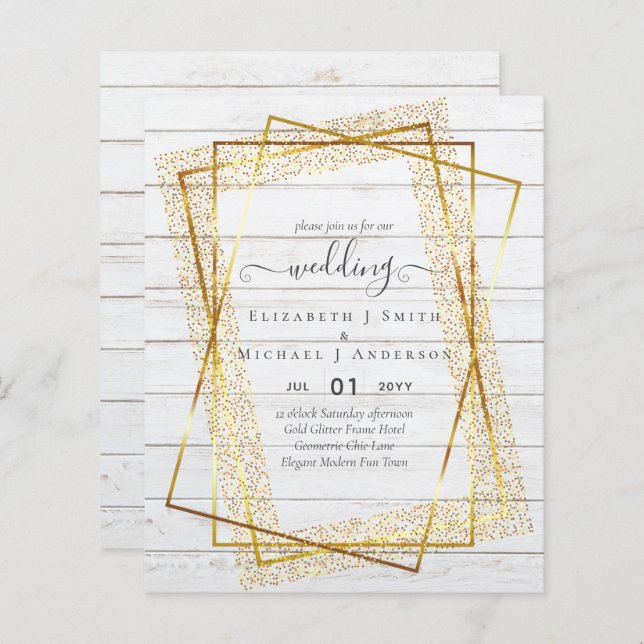 Lámina INVITACIONES DE BODA PRESUPUESTARIA Purpurina Oro  (Anverso / Reverso)