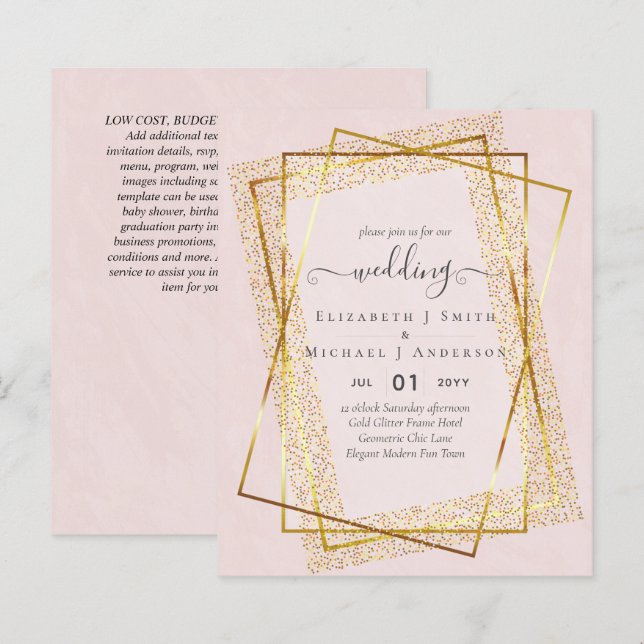 Lámina INVITACIONES DE BODA PRESUPUESTARIA Purpurina Oro  (Anverso / Reverso)