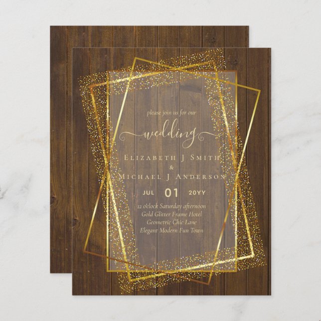 Lámina INVITACIONES DE BODA PRESUPUESTARIA Purpurina Oro  (Anverso / Reverso)