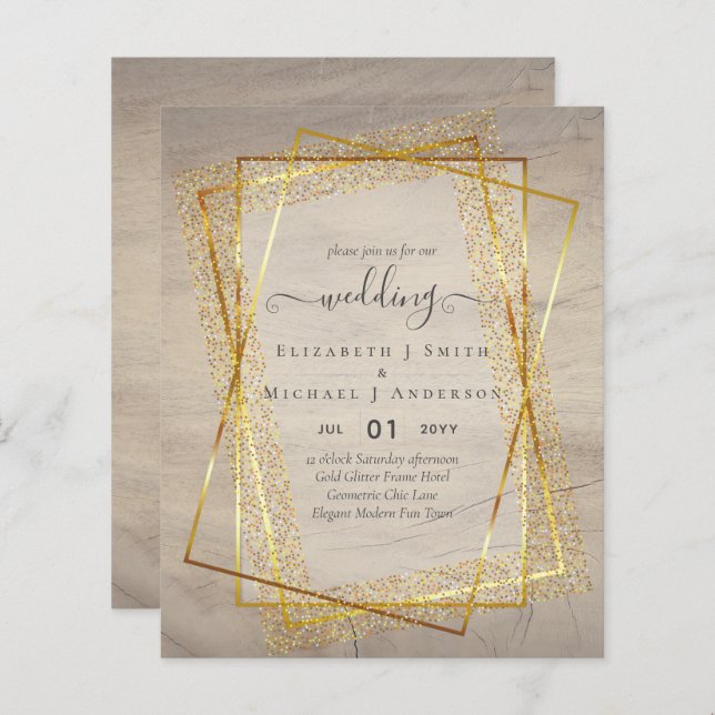 Lámina INVITACIONES DE BODA PRESUPUESTARIA Purpurina Oro  (Anverso / Reverso)