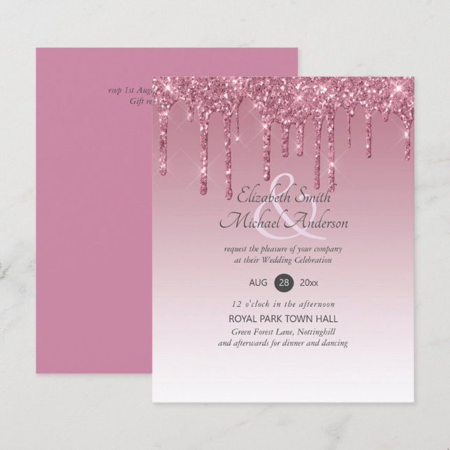 Lámina Invitaciones de boda Purpurina rosa para el presup (Anverso / Reverso)