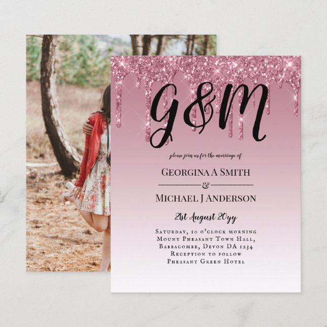 Lámina Invitaciones de boda Purpurina rosa para el presup (Anverso / Reverso)