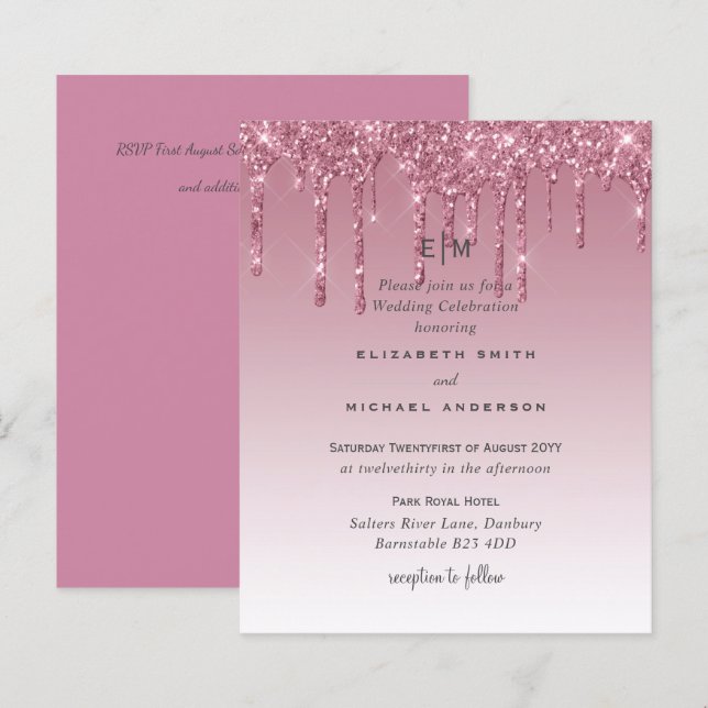 Lámina Invitaciones de boda Purpurina rosa para el presup (Anverso / Reverso)