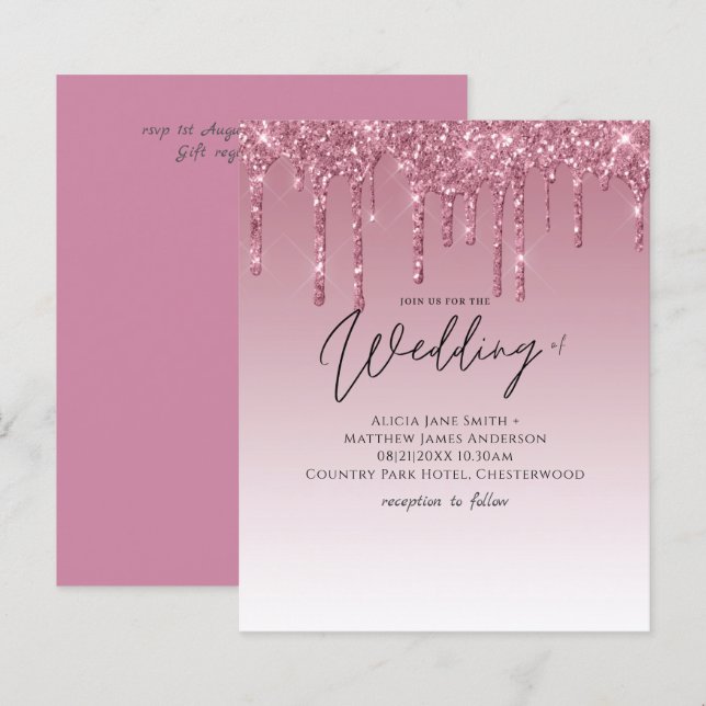 Lámina Invitaciones de boda Purpurina rosa para el presup (Anverso / Reverso)