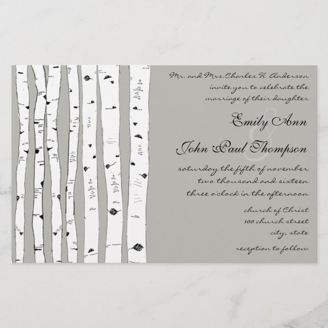Lámina Invitaciones de Boda Silver Cloud Birch Tree (Anverso)