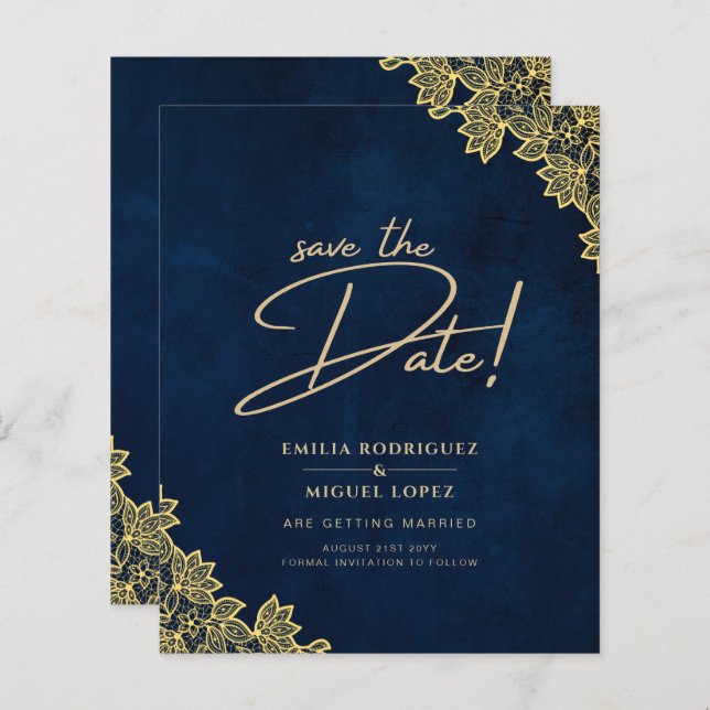 Lámina Invitaciones de boda todo en uno con encaje dorado (Anverso / Reverso)