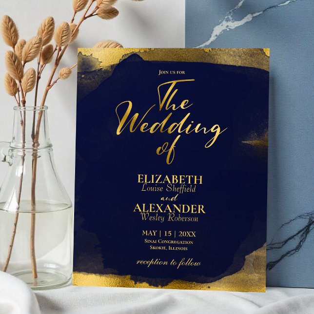 Lámina Invitaciones de bodas abstractas | Azul marino dor (Subido por el creador)