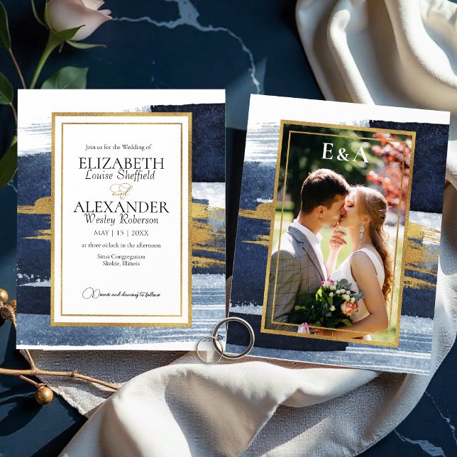 Lámina Invitaciones de bodas abstractas | Foto Azul dorad (Subido por el creador)