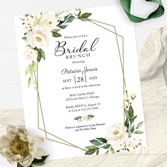 Lámina Invitaciones de brunch de novia floral blanca geom (Subido por el creador)