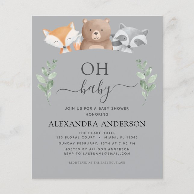 Lámina Invitaciones de Budget Oh Baby Shower Woodland (Anverso)