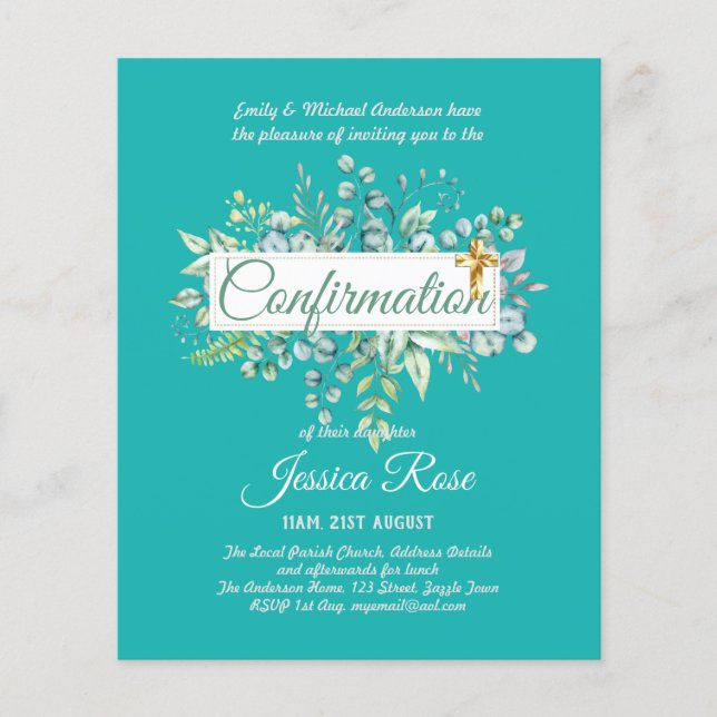 Lámina Invitaciones de confirmación Budge Eucalyptus Gree (Anverso)