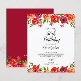 Lámina Invitaciones de cumpleaños con flores rojas presup