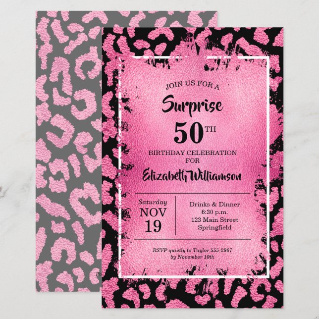 Lámina Invitaciones de cumpleaños de Budget Pink Black Le (Anverso / Reverso)