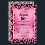 Lámina Invitaciones de cumpleaños de Budget Pink Black Le<br><div class="desc">Las invitaciones para fiestas de cumpleaños de 5, 5" x 8, 5" tienen un elegante valor presupuestario, con un patrón de impresión de manchas de leopardo rosa y negro sobre moda, con una capa de Relieve metalizado de imitación rosa y detalles de tu fiesta de cumpleaños número 50 en letras...</div>