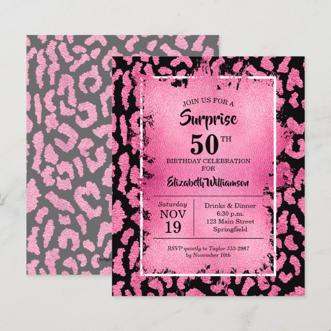 Lámina Invitaciones de cumpleaños de Budget Pink Black Le (Anverso / Reverso)