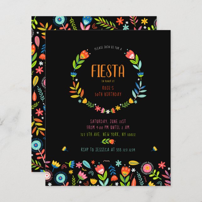 Lámina Invitaciones de cumpleaños de Fiesta floral de pre (Anverso / Reverso)
