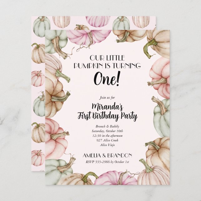 Lámina Invitaciones de cumpleaños del Chica de calabazas  (Anverso / Reverso)