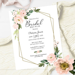 Lámina Invitaciones de desayuno nupcial florales rosadas 