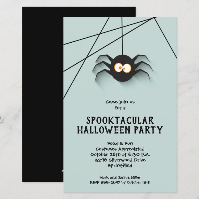 Lámina Invitaciones de Halloween de Araña Espeluznante (Anverso / Reverso)