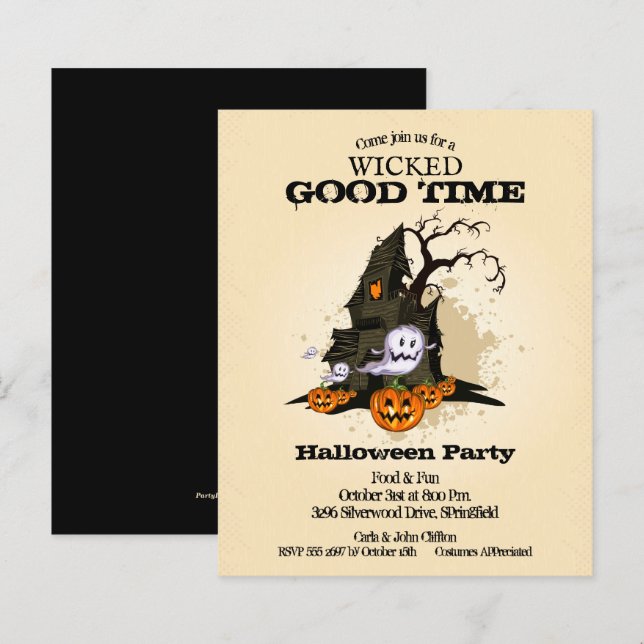 Lámina Invitaciones de Halloween en casa embrujadas por e (Anverso / Reverso)
