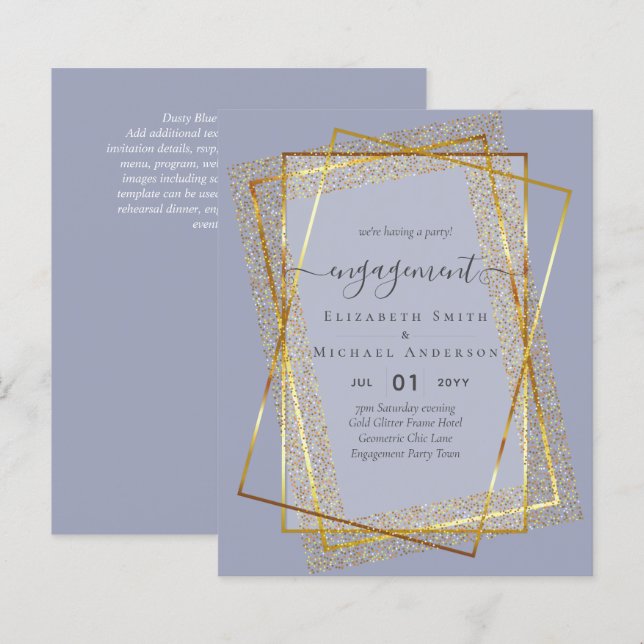 Lámina Invitaciones de la fiesta de COMPROMISO Glitzy Gla (Anverso / Reverso)
