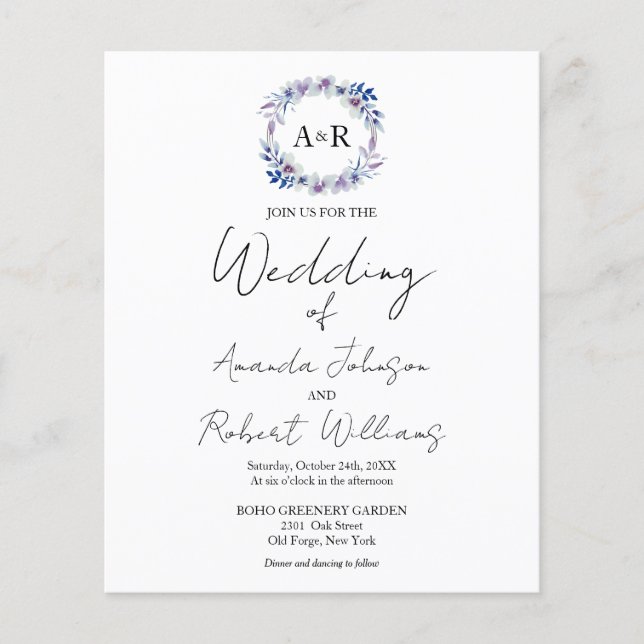 Lámina Invitaciones de matrimonio con presupuesto floral  (Anverso)
