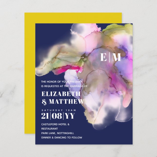 Lámina Invitaciones de matrimonio de color acuático tecni (Anverso / Reverso)