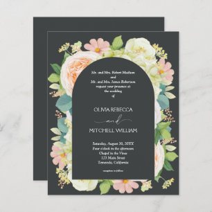 Lámina Invitaciones de matrimonio floral de código QR pre
