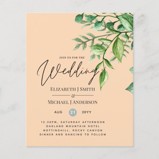 Lámina Invitaciones de matrimonio presupuestado VERDE de  (Anverso)