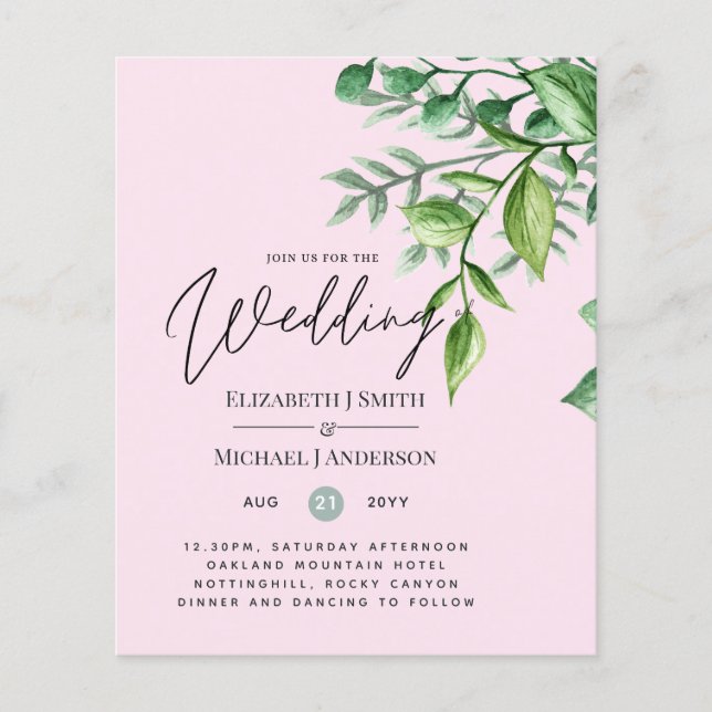 Lámina Invitaciones de matrimonio presupuestado VERDE de  (Anverso)