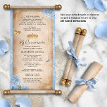 Lámina Invitaciones de pergamino de Blue Gold Quince DIY<br><div class="desc">NOTA: Este producto es sólo una invitación de hoja de papel. NO incluye los dowels ni las cintas, que usted puede añadir por separado para convertirlo en un desplazamiento real. Siéntase libre de enviarme un mensaje si quiere recursos adicionales para los dowels, acabados o cintas utilizadas en el ejemplo de...</div>